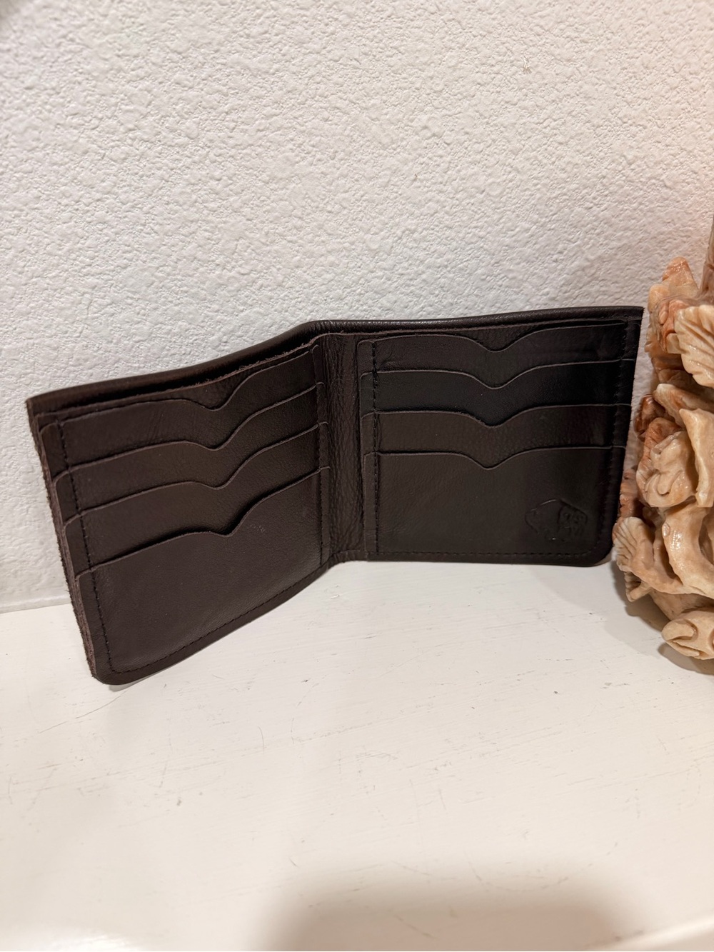 Vintage Buffalo Leather Wallet Bifold Brown Embossed Logo Western Style - Picture 4 of 6